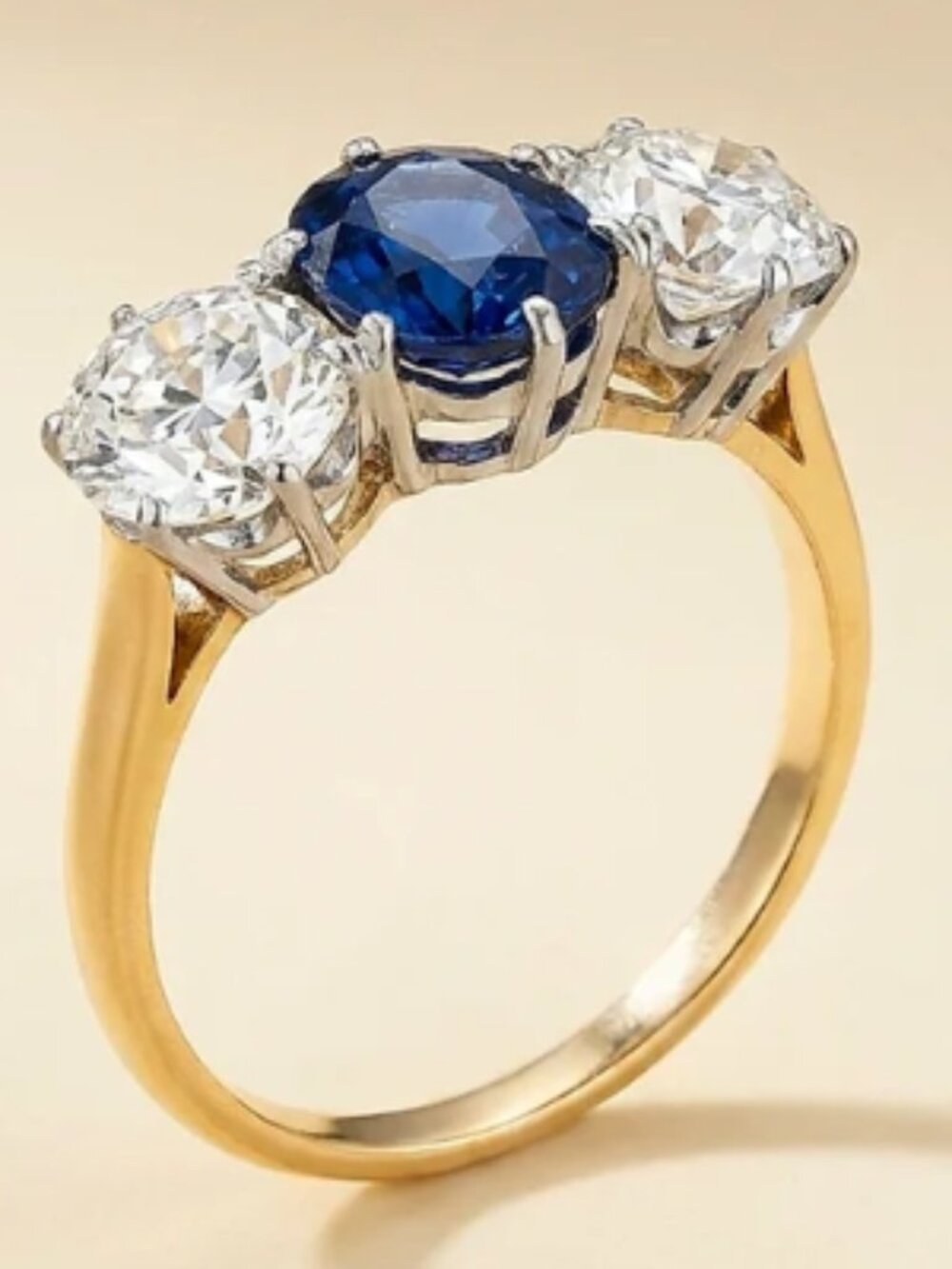 18K Natural Unheated Sapphire and Diamond 3-Stone Bridal Registry Wedding Ring
